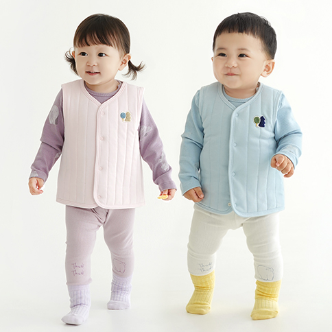 Bamboo Village Cozy Set_Bear<br/><font color=#3a7eba>[Village Long Sleeve Ribbed Knit Loungewear Set<br/>+ Village Cozy Reversible Vest_Forest]</font>