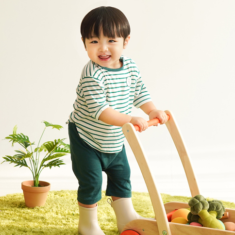 Bamboo Striped Broccoli ¾ Sleeve Top & Pants Set(6~60Months)