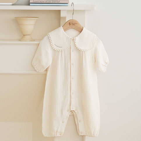 Bamboo Crinkle Gauze Creamy ¾ Sleeve Baby Romper
